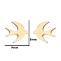 Minimalist golden swallow bird stud earrings in stainless steel with 9mm width size details - Gold Swallow Style