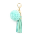 Porte-clés pompon vert menthe en fausse fourrure avec fermoir doré et glands - Vert Menthe