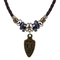 Choker ethnique double rang avec cordon tressé marron et pendentif flèche bronze - Collier Bouclier (QNN1065)