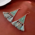 Macro view of vintage tassel earrings featuring geometric metal studs and silk backdrop - Ethnic Triangle Tassel (9#)