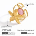 Starfish gold ring in stainless steel featuring a pink oval gemstone and textured details - JZ21506A-Starfish with Pink Gem