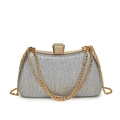 Silver sequin evening bag with gold chain strap and diamond buckle for formal events - Silver