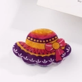 Molletta per capelli a cappello viola con strisce gialle e fiocco rosa in acetato lucido - Cappello con Fiocco Viola (D15-2-18)