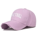 Distressed light purple cotton baseball cap with white BASKETBALL embroidery - Adjustable / Purple