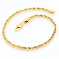 Elegant 18k gold plated stainless steel twist rope bracelet with lobster clasp - 20cm / 3mm / Gold