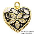 Macro shot of gold-plated heart pendant with black enamel and zircons 18.6x18.7x3.5mm - Black White Leaf Heart Style