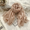 Khaki plaid thin wool scarf with artistic drape on black grid for autumn and winter - Grey Pink Grid