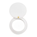 Portable white round PU leather makeup mirror with elegant gold snap button closure - White-2