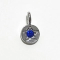 Silver round star pendant with a blue rhinestone and jump ring on white background - Silver - September