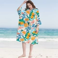 Hooded microfiber beach poncho with bright orange slice print and summer vibe - Pocket Style - Orange Slices