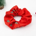Close-up of red Christmas scrunchie with green trees and white stars on textured surface - Christmas Print 10# Red (Tree+Star)