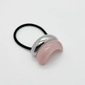 Minimalist high-elastic hair tie featuring silver metal and pink resin crescent accents - Silver/Pink