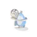Ruimte-thema oorbel met blauwe traansteen en zilveren raketring voor dames en heren - Planeet Raket / Zilver