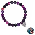 Custom heart projection bracelet with purple marble stone beads and personalized photo - Purple Agate Bracelet