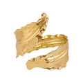 Golden leaf-shaped wrap bracelet featuring realistic vein textures and hammered metal finish - Gold Wave Cuff B12
