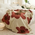 Nordic knitted blanket with red floral pattern on cream base for bed or sofa decor - 120*150CM / Candy Red