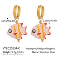 Macro shot of colorful ceramic fish earrings with golden stainless steel hoops details - Pink with Orange Stripes Fish Style (YYE025234-C)