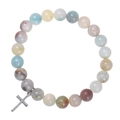 Detail of pink zebra jasper and amazonite beads with silver cross charm bracelet - Bless Card / Amazonite