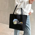Large black canvas tote bag with cute hamster print and long shoulder straps for women - Black Hamster