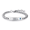 Silver Cuban chain bracelet with Her King engraving and a blue square gemstone inlay - Her King (887) / Original Silver Men's