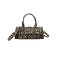 Chic leopard print small square crossbody bag with top handle and detachable strap - Yellow