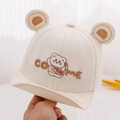 Dettaglio cappellino beige per neonati con orecchie da orso e morbido cotone - 48cm(6-24 Mesi) / Bianco Sporco