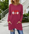 Detail of Christmas gnomes print on burgundy long sleeve shirt with pocket design - Dusty Red