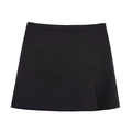 Detail view of black A-line mini skirt with side slit and invisible zipper design - XS / Black