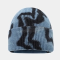 Detailed close-up of blue and black tie-dye knit beanie showing ribbed wool texture - Light Blue Black Marble (1#)