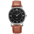 Montre quartz homme minimaliste avec bracelet en cuir marron foncé et boîtier argenté - Cadran Noir Bracelet Marron