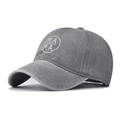Distressed grey washed cotton baseball cap with MAMA embroidery in a 45-degree studio view - Adjustable / Gray (Circle Label MAMA)