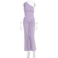Detail des hellvioletten One-Shoulder-Kleids mit Taillenausschnitt und Knotendetail - S / Lila