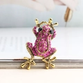 Squisita spilla a rana dorata con vivaci strass rosa rosa e neri scintillanti - Rosa Rosso
