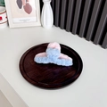 Plush color-blocked hair claw clip in light blue and pink on a decorative wooden tray - Blue + Light Pink