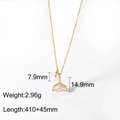 Golden stainless steel mermaid tail necklace with pearl pendant and size measurements - [H217] Fishtail Pearl Gold