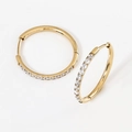 Polished 18K gold-plated stainless steel hoop earrings with micro-set cubic zirconia - 2.0*18mm Gold (Pair)
