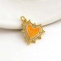Macro shot of gold heart pendant with orange enamel and micro-set cubic zirconia border - 02-Orange Heart