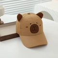 Detalle de gorra de algodón caqui con orejas 3D y cara de oso bordada suave - Caqui oscuro / 54cm (3-8 años)