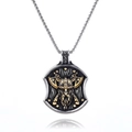 Collana con ciondolo scudo vichingo vintage con doppia ascia e guerriero in argento retrò - Pendaglio Bicolore Argento e Oro (Senza Catena)