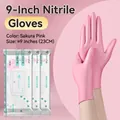 Nitrile disposable gloves in cherry blossom pink, 9-inch length for kitchen cleaning - 90 Pink 9-inch L-size Pieces