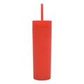Matte double-walled 16oz plastic tumbler with straw in vibrant red color finish - 16oz / Orange