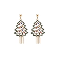 Christmas tree acrylic earrings with green crystals and golden chain tassels - Christmas Tree Tassel