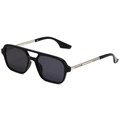 Lunettes de soleil aviateur rétro à double pont avec monture noire et branches argentées - Monture Noire Branche Argentée Verre Gris