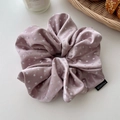 Oversized dusty pink satin scrunchie with white polka dots and fashion label - Pink Purple (Polka Dot)