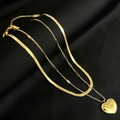 Double layered 18K gold plated necklace with snake chain and Love You heart pendant - LOVE Heart Layered Necklace / Gold
