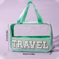 Beauty case trasparente in PVC verde chiaro con ricamo TRAVEL e finiture in ecopelle PU - Verde Menta