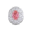 Elegant S925 sterling silver ring featuring a pink oval gemstone and halo of crystals - FDJZ-086 Padparadscha Pink