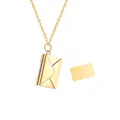 Golden stainless steel envelope locket necklace with pull-out card for hidden messages - Gold