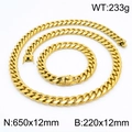 Conjunto de cadena cubana hip-hop dorada con collar y pulsera de 12 mm para hombre - Collar de 12mm / Dorado