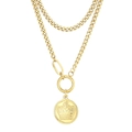 Double layered 18k gold plated necklace with crown pendant and cuban chain on white back - Gold (KN236391-Z)